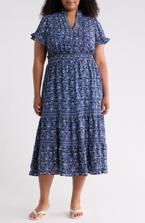 Flutter Sleeve Tiered Maxi Dress (Plus)