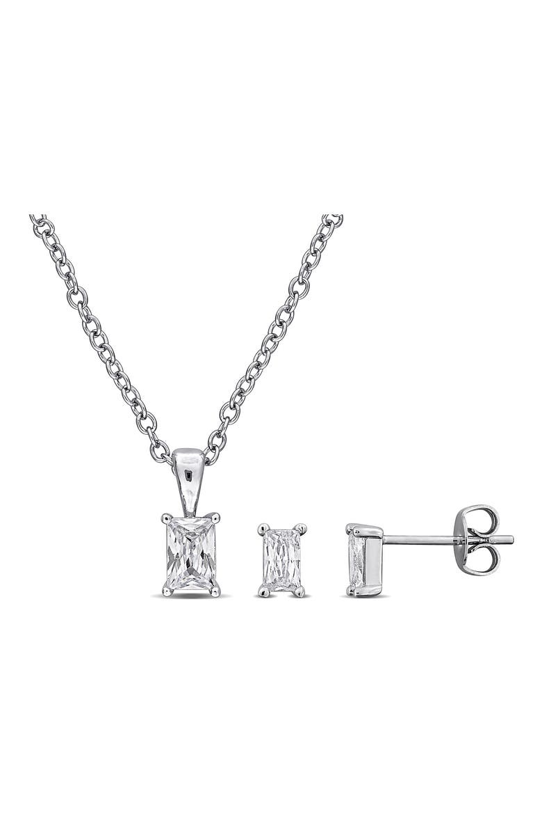 Rectangular Cubic Zirconia Earrings & Necklace Set, Main, color, WHITE