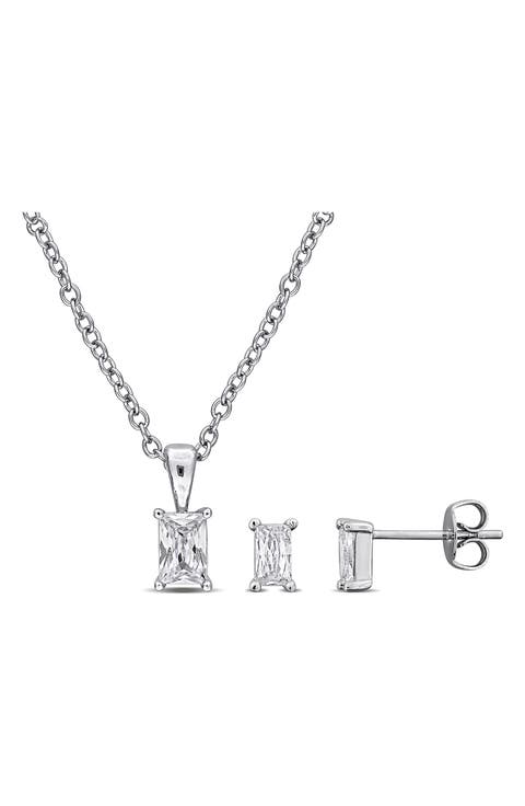 Rectangular Cubic Zirconia Earrings & Necklace Set