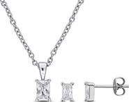 DELMAR Rectangular Cubic Zirconia Earrings & Necklace Set