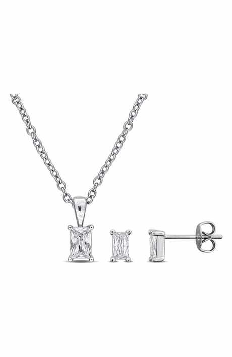 DELMAR Rectangular Cubic Zirconia Earrings & Necklace Set
