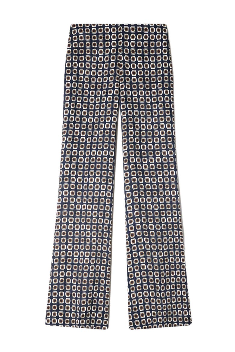 Floral-print floaty trousers, Alternate, color, Deep blue / ocher