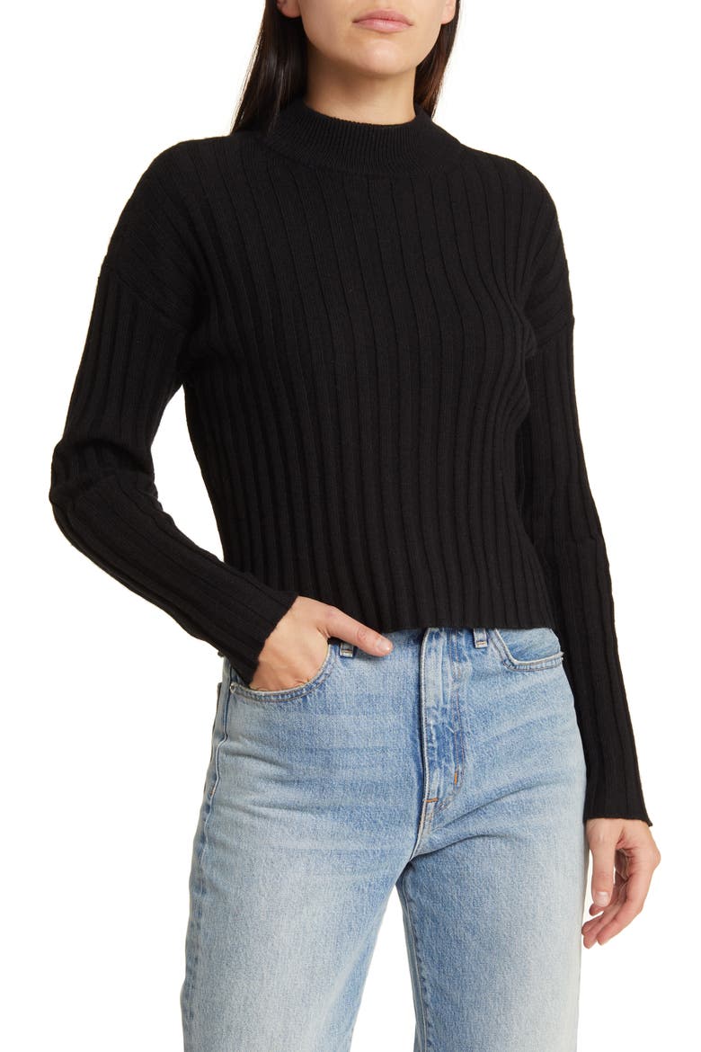 Mock Neck Crop Sweater, Main, color, TRUE BLACK