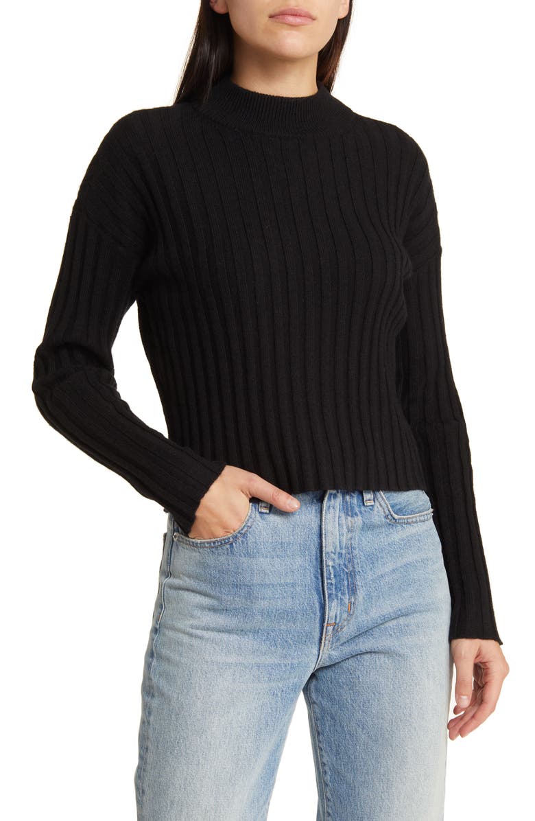 Madewell Mock Neck Crop Sweater, Main, color, True Black