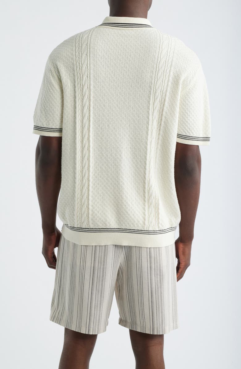 MALBON Navarro Textured Cotton Zip Polo, Alternate, color, Cream