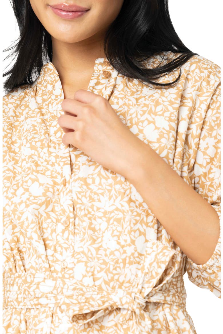 Ambition Belted Cotton Shirtdress, Alternate, color, CAF AU LAIT BOTANICAL FLORAL