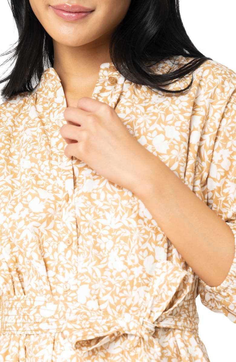 GIBSONLOOK Ambition Belted Cotton Shirtdress, Alternate, color, Cafe Au Lait Botanic