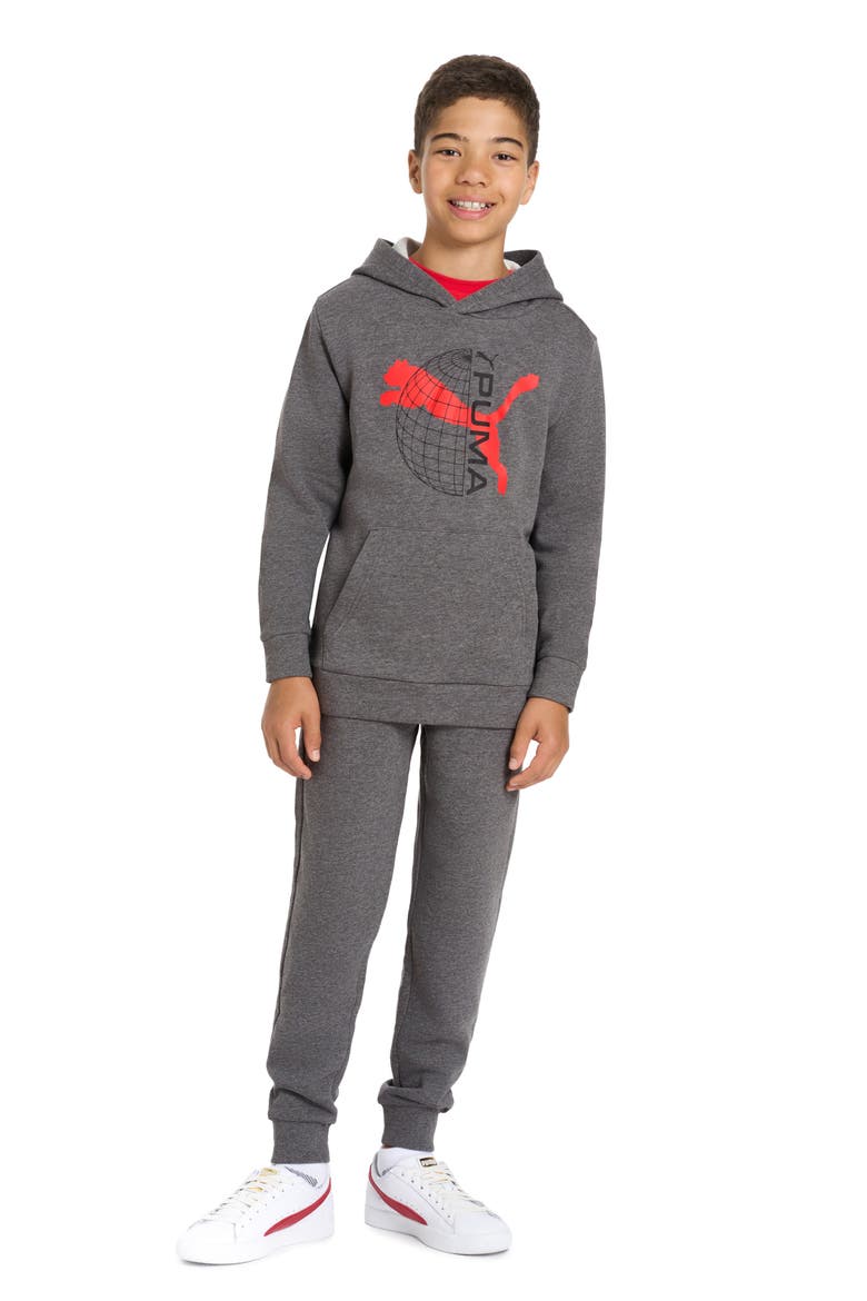 Kids' Graphic T-Shirt, Hoodie & Joggers Set, Alternate, color, CHARCOAL