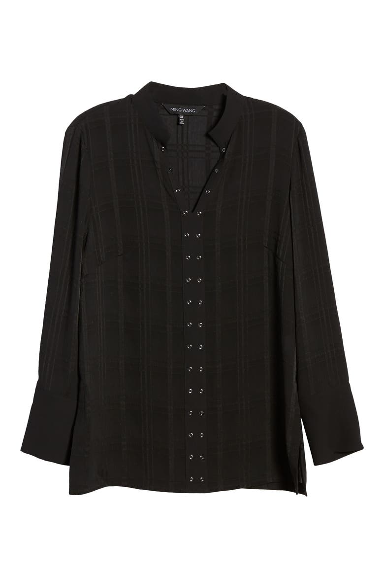 Grommet Check Top, Alternate, color, BLACK