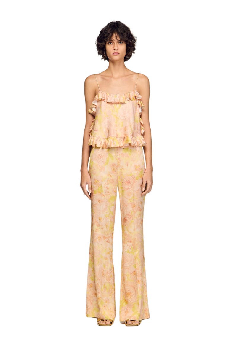 Floral-print floaty trousers, Alternate, color, Pink / green