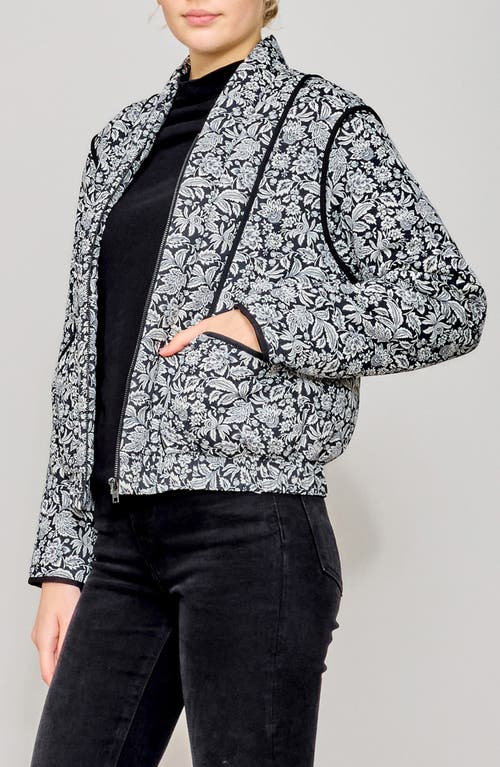 Melloday Floral Quilted Bomber Jacket In Black/white Floral