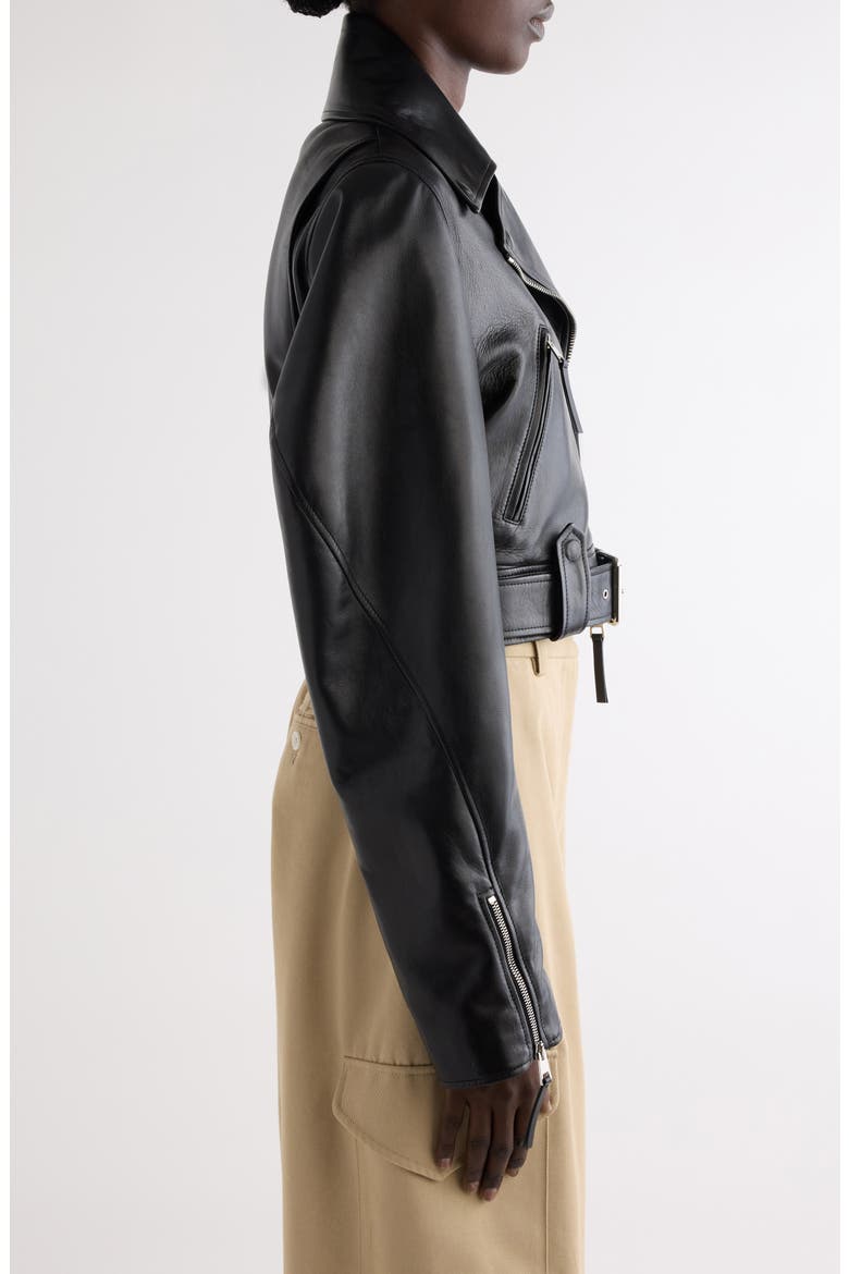 Cocoon Crop Biker Jacket, Alternate, color, BLACK