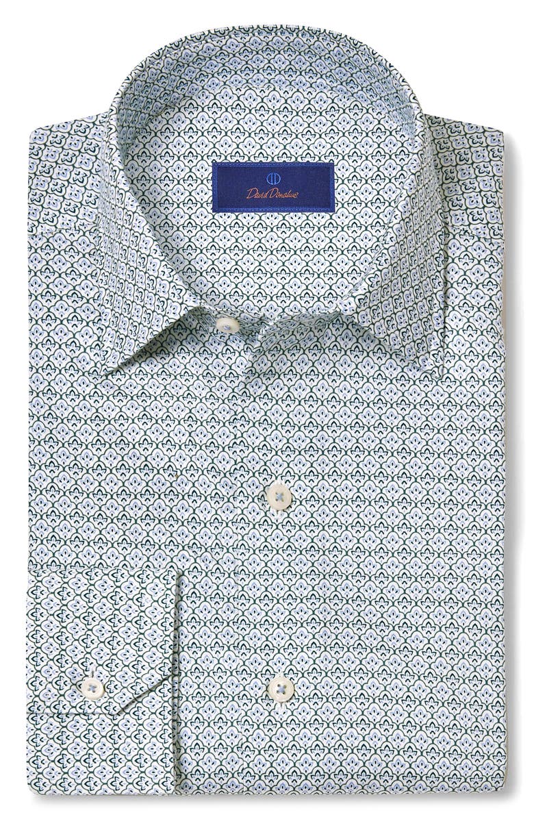 David Donahue Geometric Print Cotton Sport Shirt, Alternate, color, White/ Multi