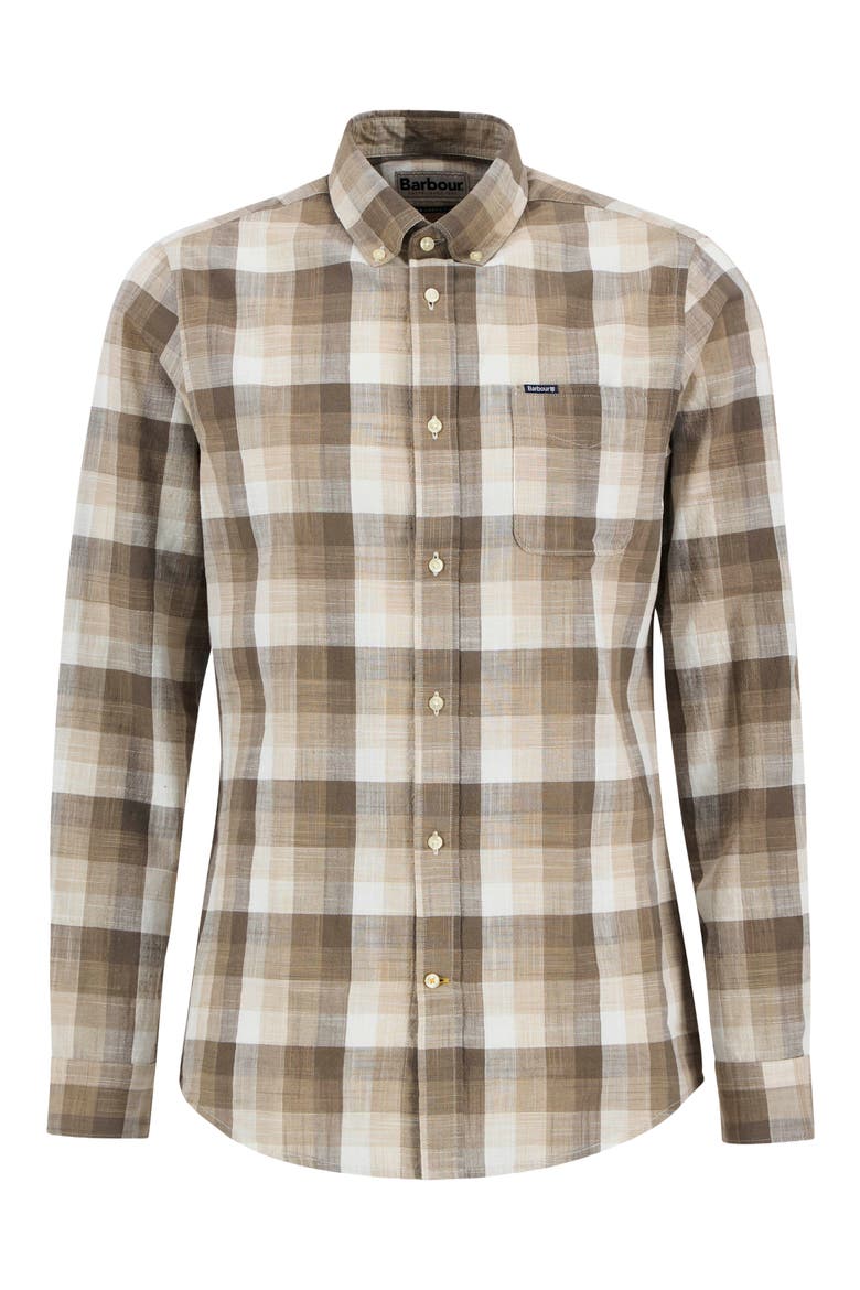 Hillroad Tailored Fit Buffalo Check Slub Cotton Button-Down Shirt, Alternate, color, STONE