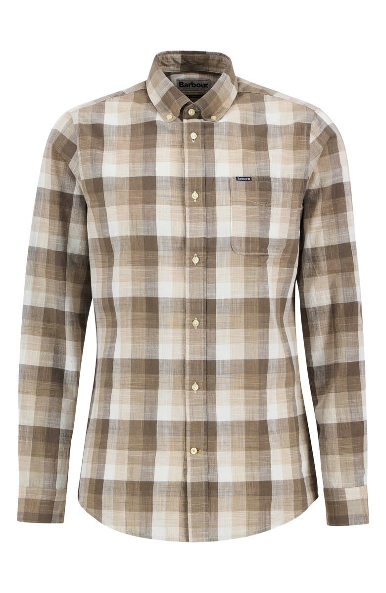 Barbour Hillroad Tailored Fit Buffalo Check Slub Cotton Button-Down Shirt, Alternate, color, Stone