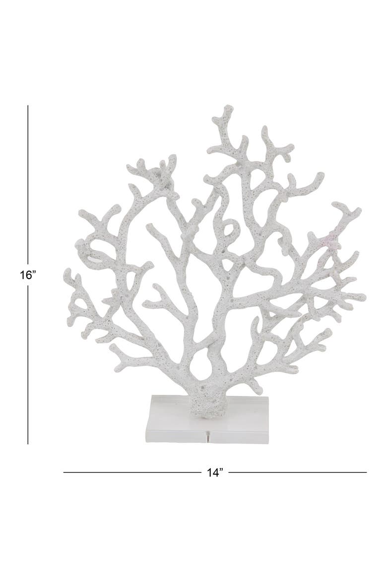 White Polystone Coastal Coral Sculpture with Acrylic Base, Alternate, color, WHITE