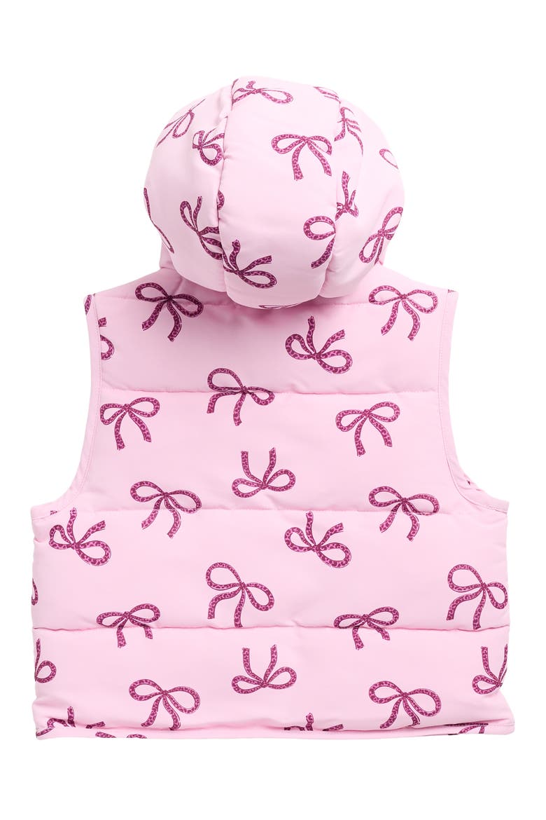 Kids' Print Hooded Puffer Vest, Alternate, color, PINK LAVENDER LEOPARD BOWS