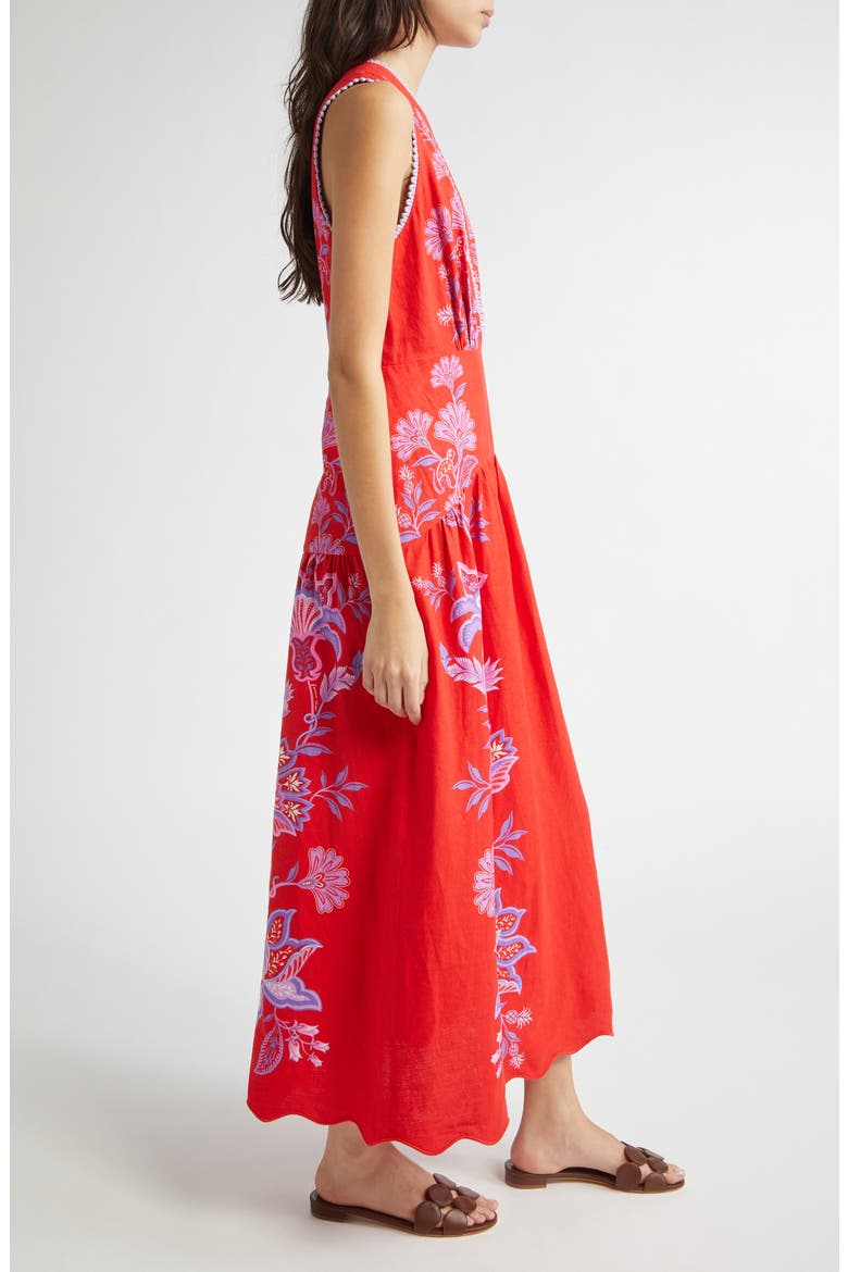 Porcelain Garden Floral Linen Maxi Dress, Alternate, color, RED