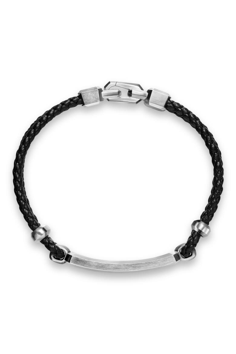 Men's Streamline® ID Bar Bracelet in Braided Leather with Sterling Silver & Black Onyx, Alternate, color, SILVER