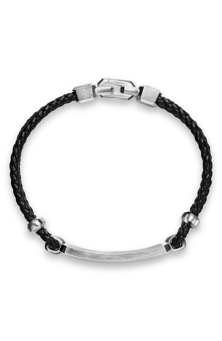 David Yurman Men's Streamline<sup>®</sup> ID Bar Bracelet in Braided Leather with Sterling Silver & Black Onyx, Alternate, color, Silver