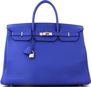 Pre-Owned Hermes Birkin Handbag Blue Togo with Palladium Hardware 40