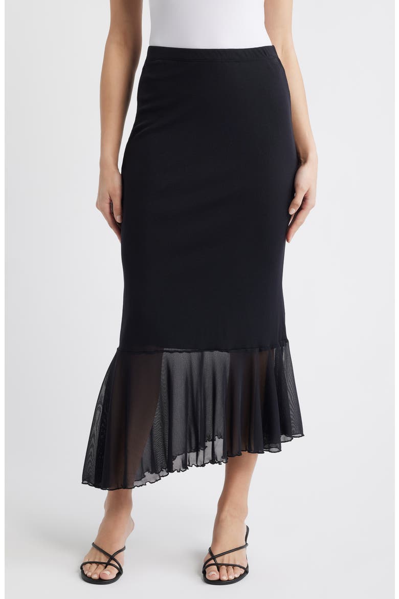 Flounce Midi Skirt, Main, color, BLACK