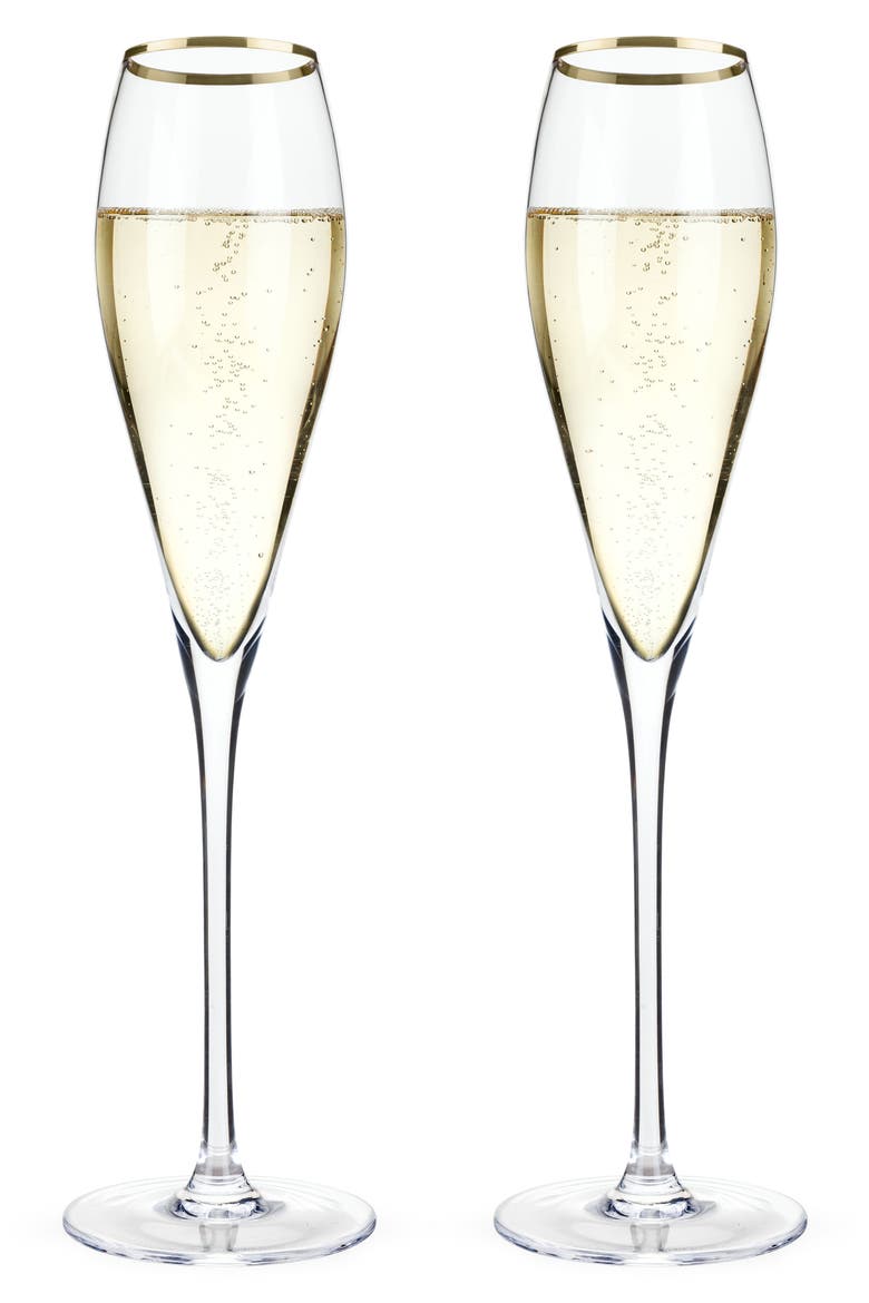 Gold Rimmed Crystal Champagne Flutes Set of 2, Main, color, WHITE