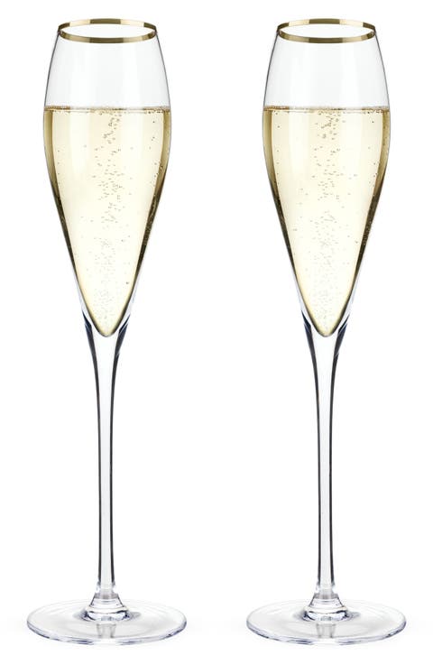 Gold Rimmed Crystal Champagne Flutes Set of 2