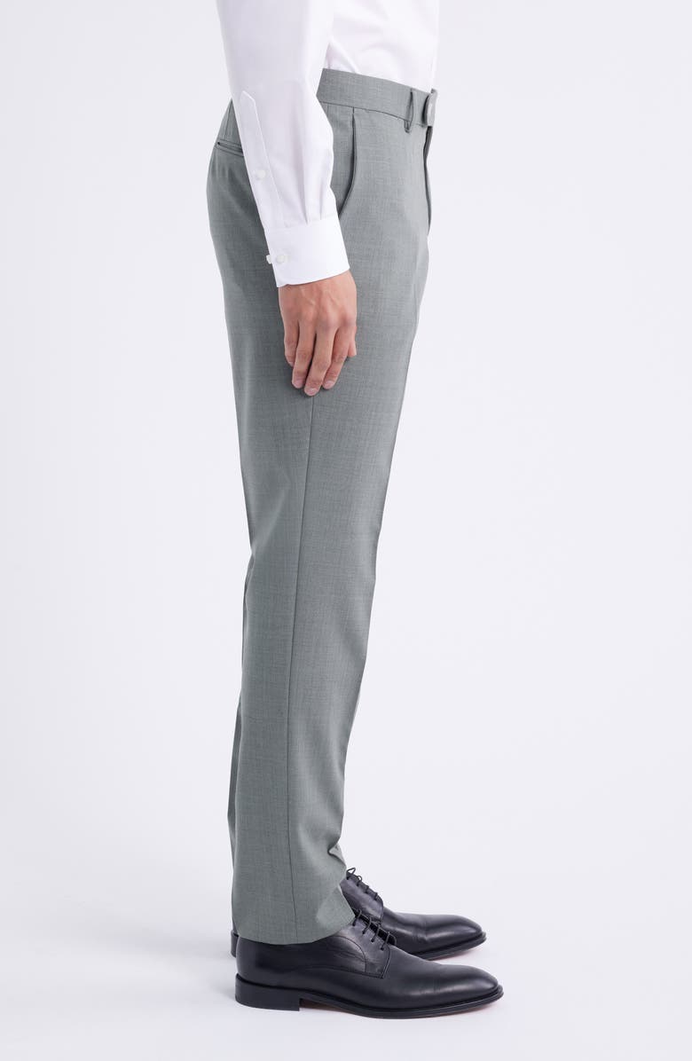 BOSS Genius Slim Fit Flat Microcheck Front Stretch Dress Pants, Alternate, color, Beige