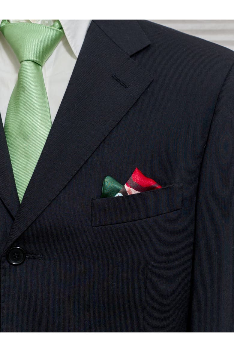"Little Egret" Silk Pocket Square, Alternate, color, Green