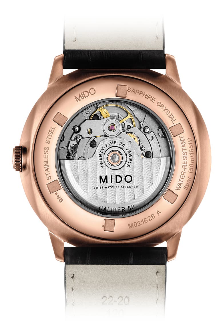 Commander II Skeleton Leather Strap Watch, Alternate, color, BLACK/ ROSE GOLD