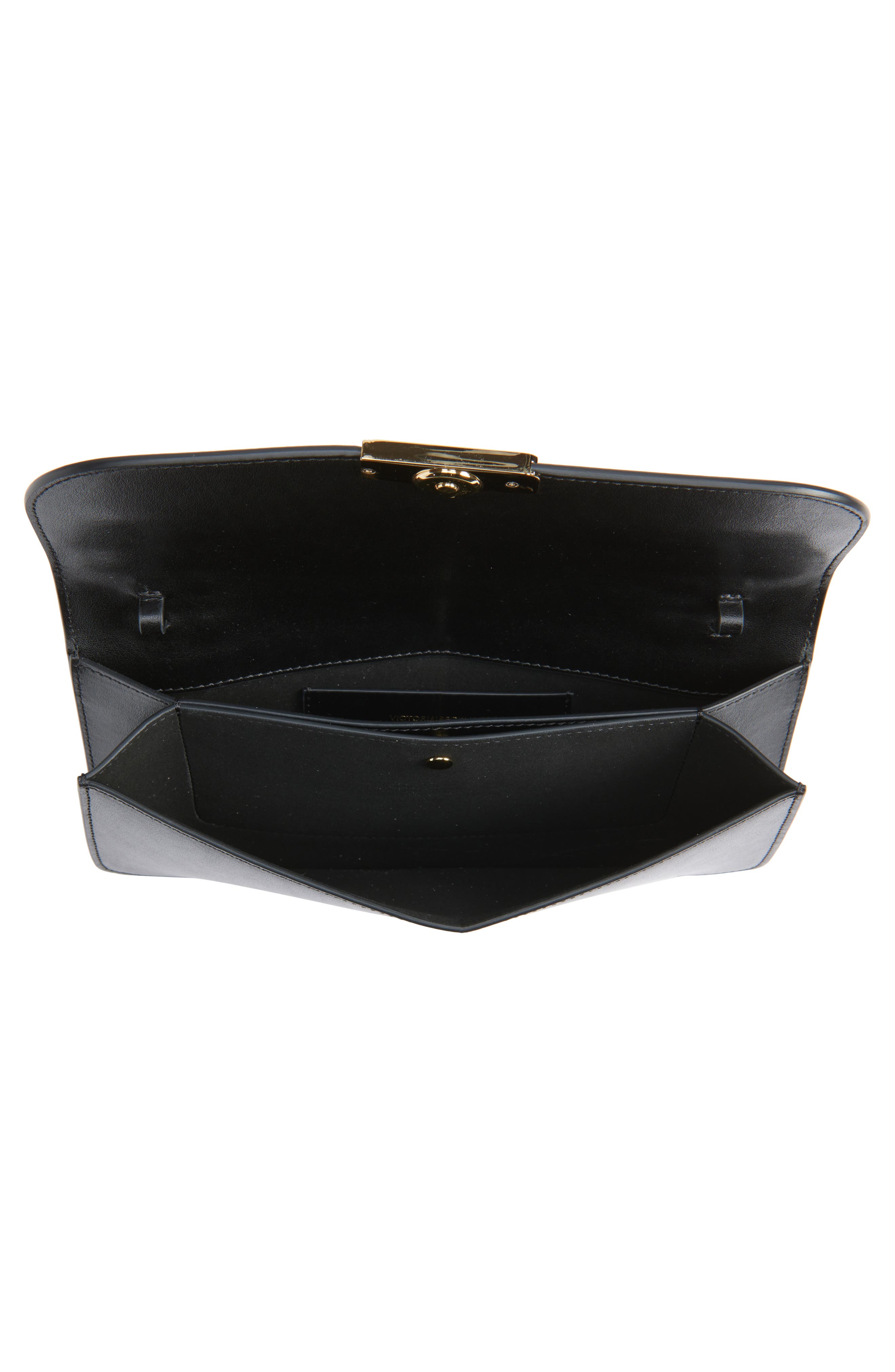 Victoria Beckham Midi Dorian Leather Top Handle Pouchette Bag, Alternate, color, Black
