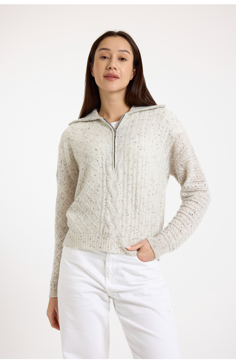 Brodie Pure Cashmere Mix Cable 100% Cashmere Half Zip Sweater, Main, color, Forst