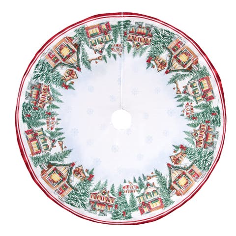 Storybook Christmas Village Holiday Round Tree Skirt, Multicolor - 48"W x 48"L