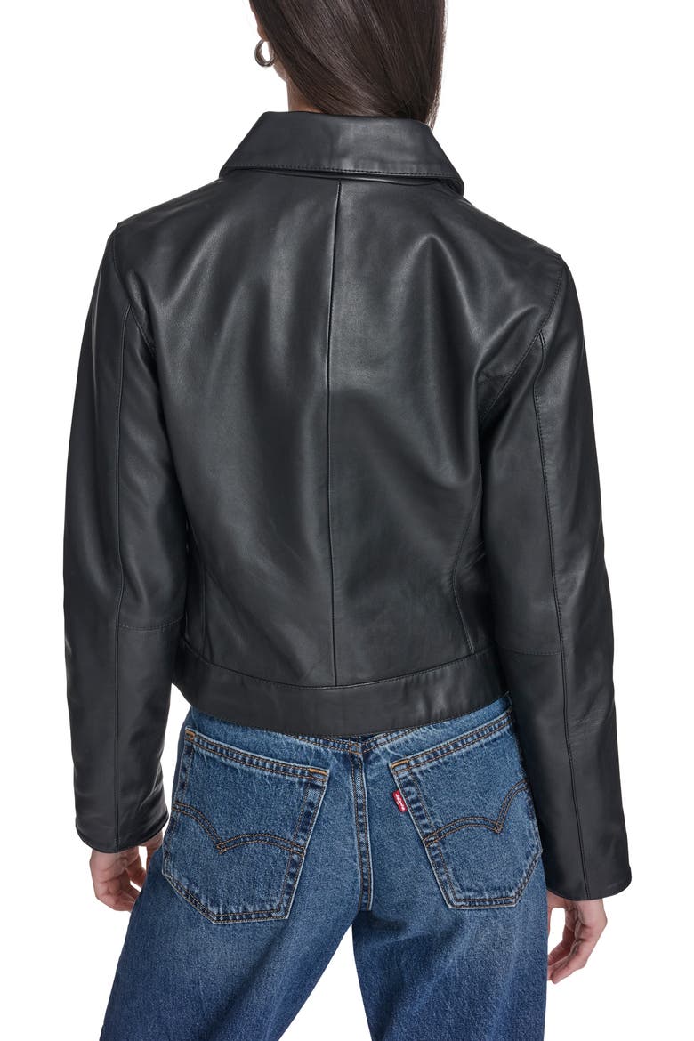 Leather Zip Jacket, Alternate, color, BLACK