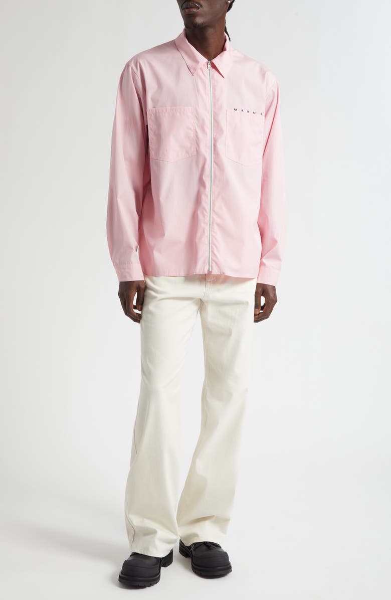 Marni Hidden Logo Organic Cotton Poplin Zip Shirt, Alternate, color, Peony