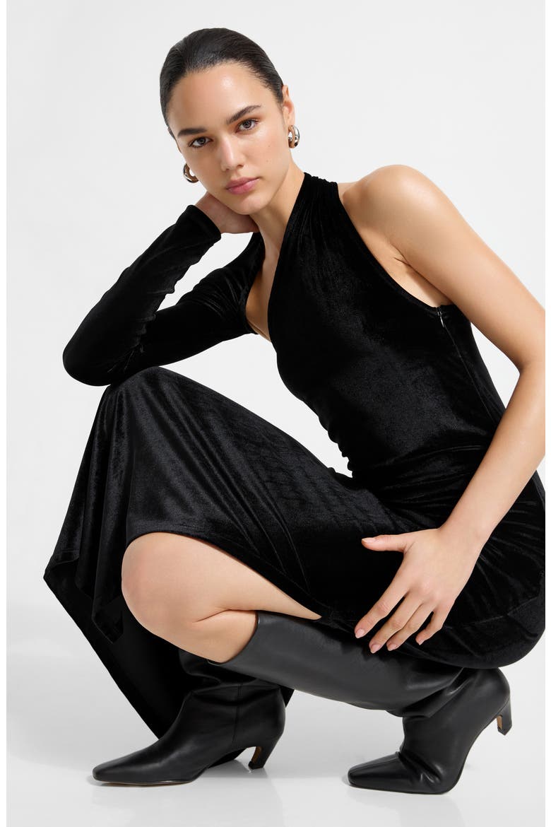 Manhattan One-Shoulder Velvet Gown, Alternate, color, BLACK