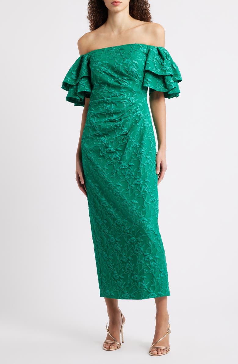 Eliza J Floral Embroidery Off the Shoulder Gown, Main, color, 