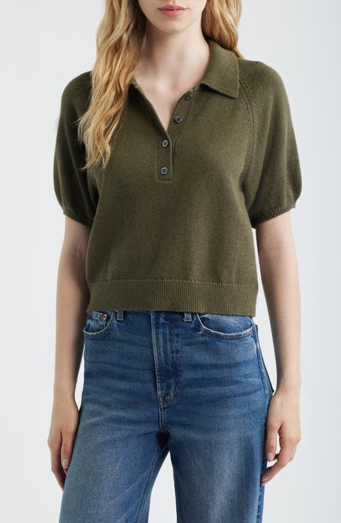 Birch Puff Sleeve Organic Cotton Blend Polo Sweater