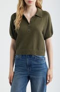 PAIGE Birch Puff Sleeve Organic Cotton Blend Polo Sweater