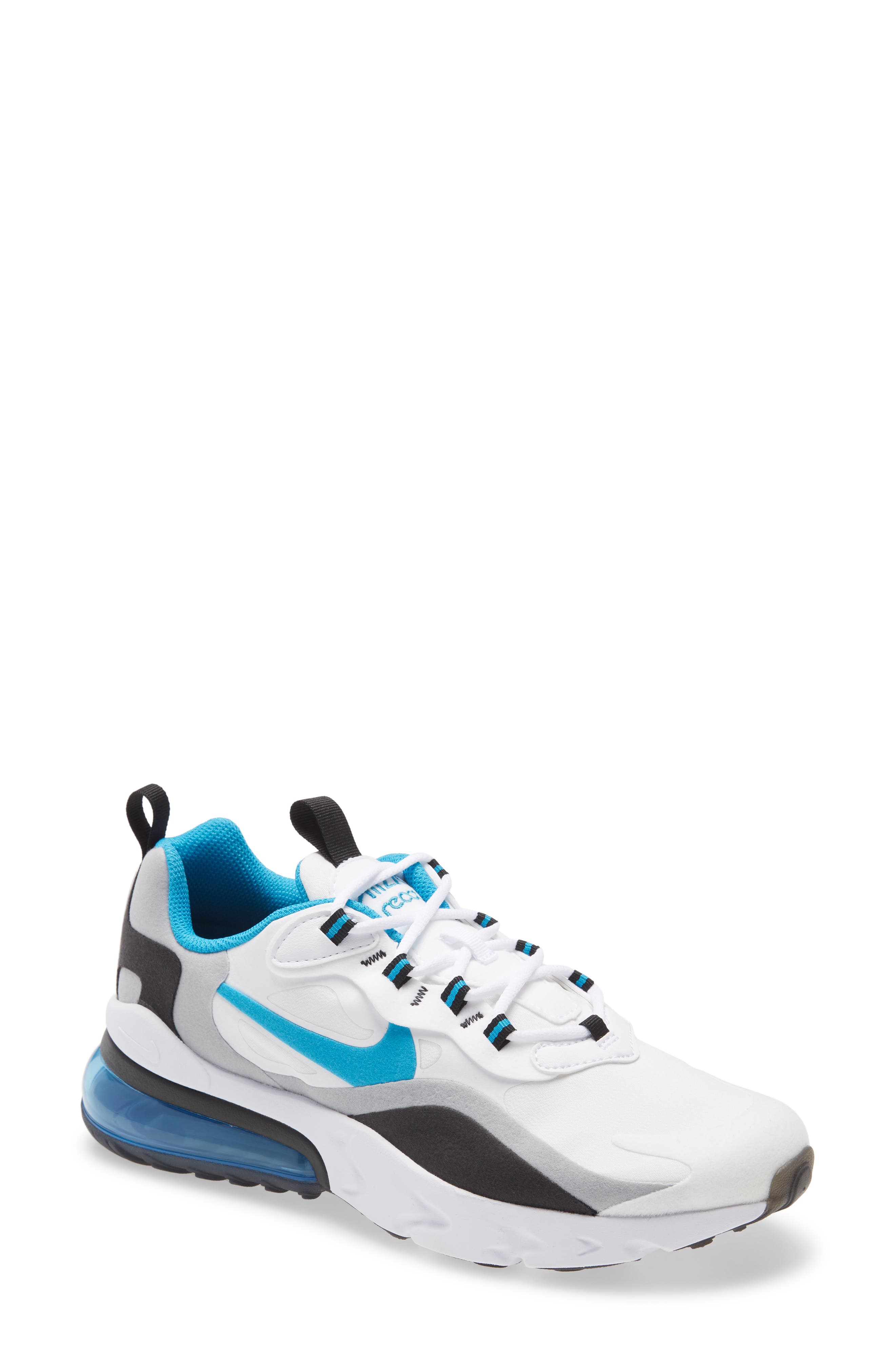 Air Max 270 React Sneaker, Main, color, WHITE/ BLUE/ GREY/ BLACK