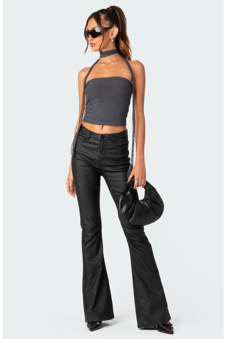 Gathered Strapless Crop Top & Scarf, Alternate, color, DARK-GRAY