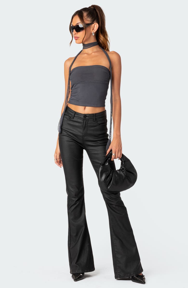 EDIKTED Gathered Strapless Crop Top & Scarf, Alternate, color, Dark-Gray