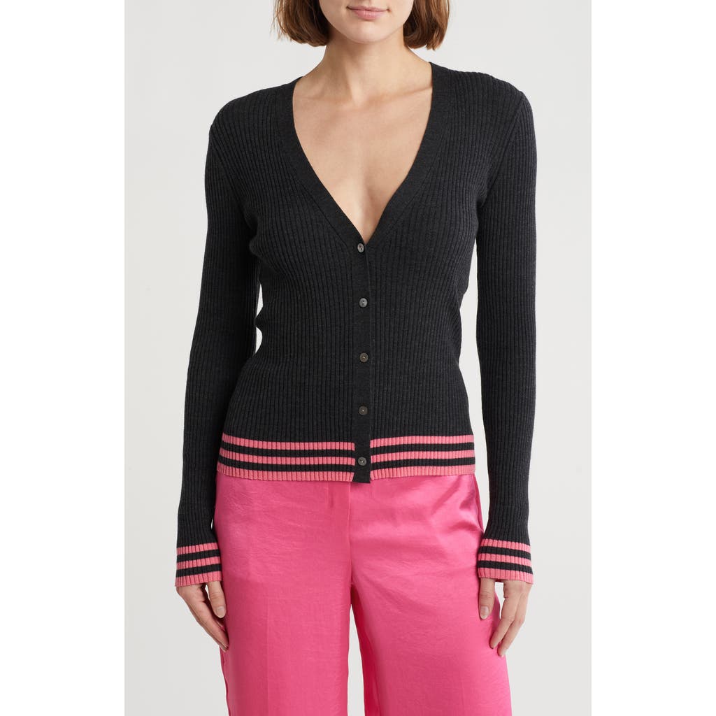 Theory Regal Stripe Tipped Wool Cardigan In Gold