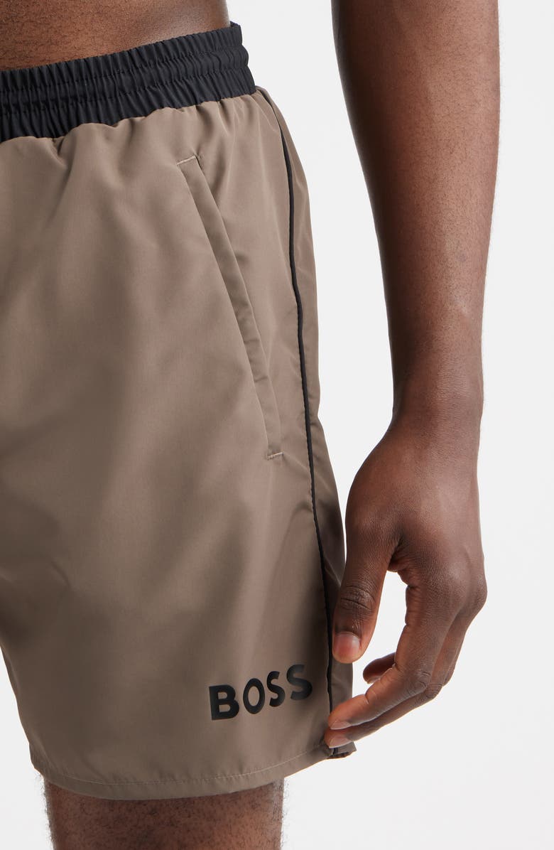 BOSS Starfish Volley Swim Trunks, Alternate, color, Medium Brown