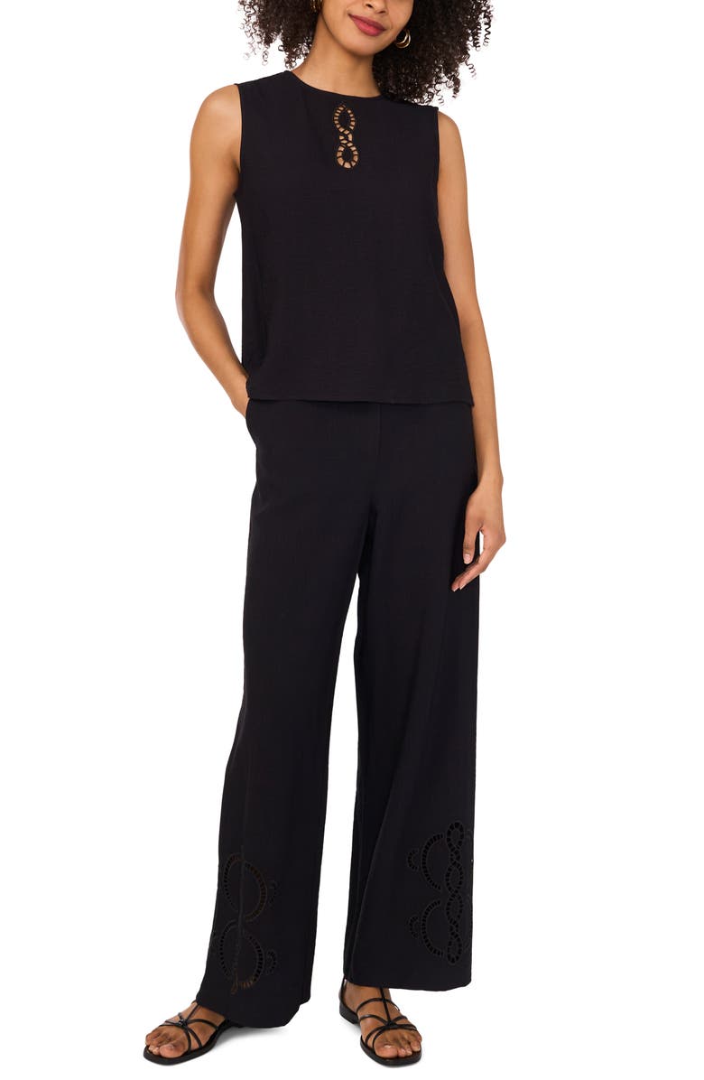 Vince Camuto Lattice Inset High Waist Wide Leg Pants, Alternate, color, 