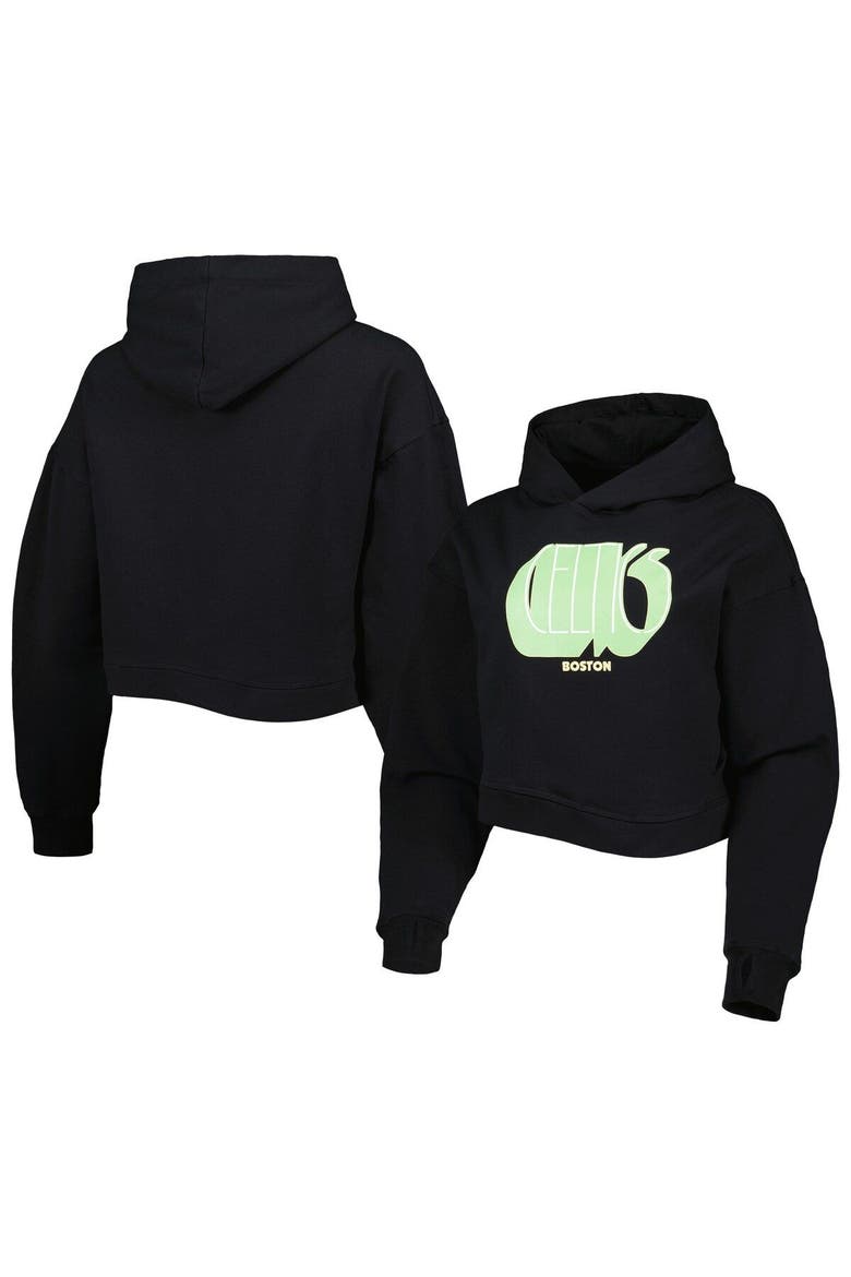 Women's Lusso Black Boston Celtics Layla World Tour Cropped Pullover Hoodie, Main, color, Black