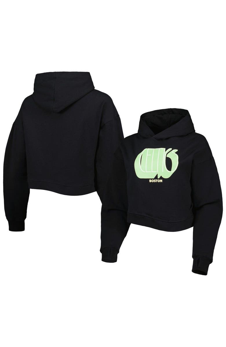 LUSSO Women's Lusso Black Boston Celtics Layla World Tour Cropped Pullover Hoodie, Main, color, Black