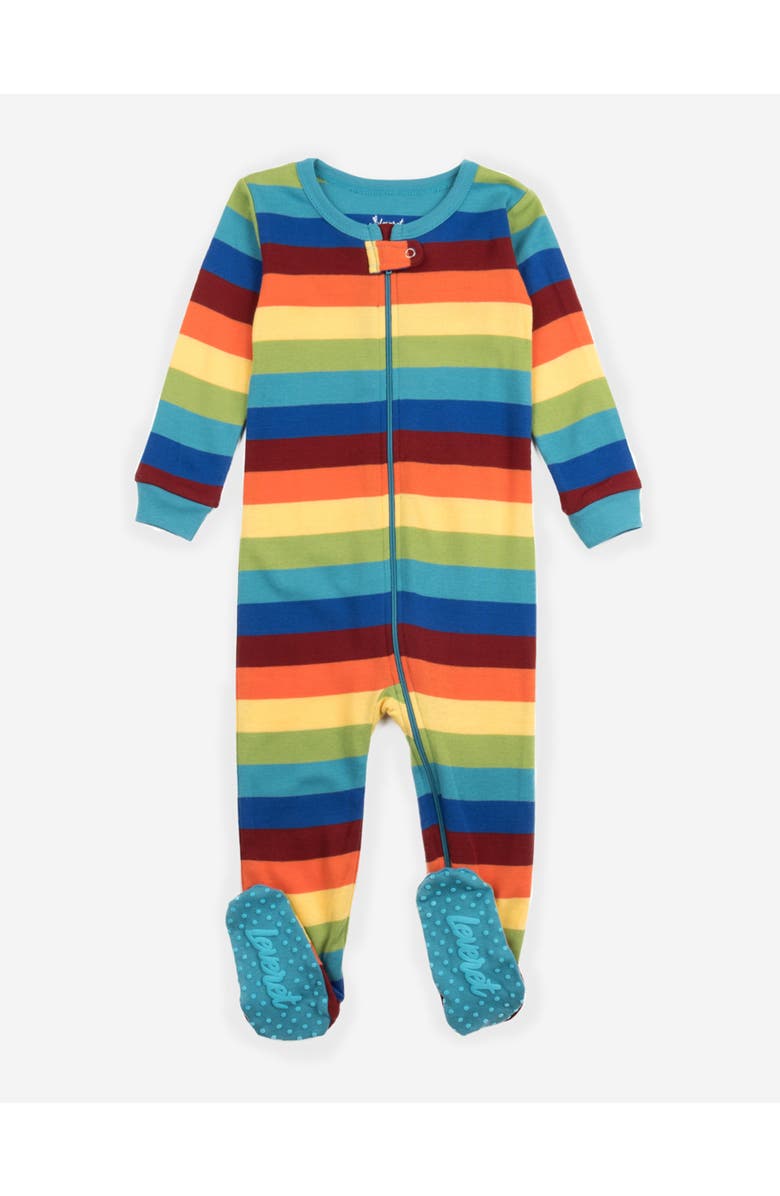Leveret Footed Striped Cotton Matching Family Pajamas, Main, color, Colorful Boys