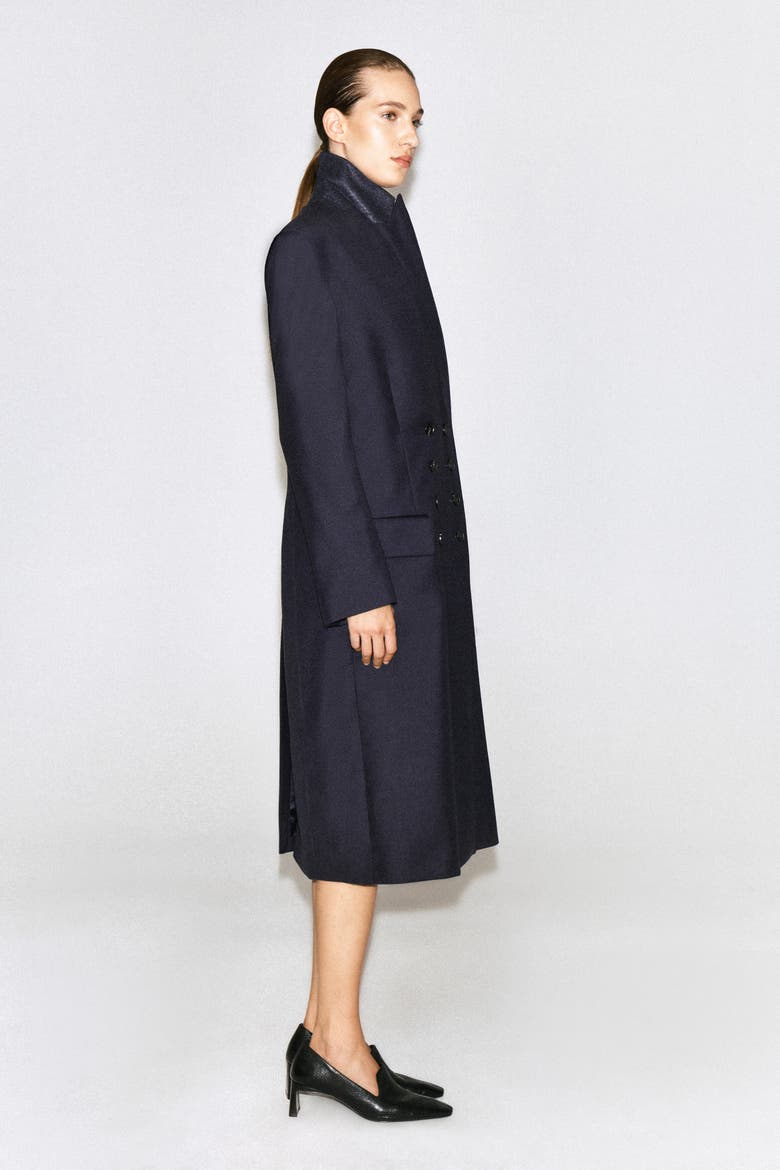 Wool Double-Breasted Longline Blazer, Alternate, color, NAVY